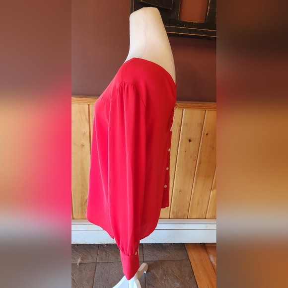 Loft Red Long Sleeve Blouse With Button Back Size Small - Picture 2 of 11